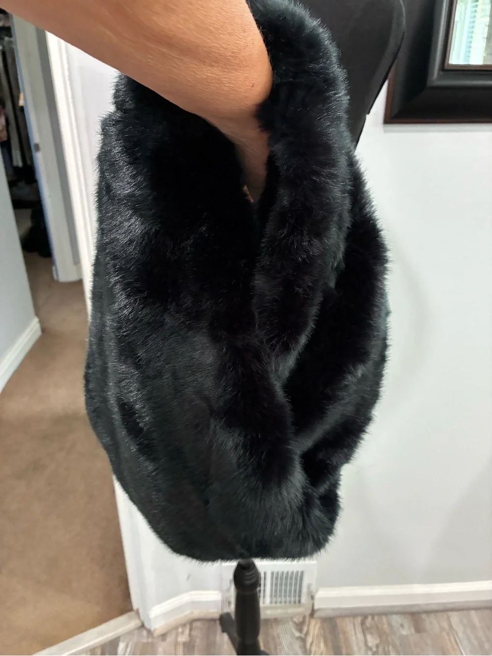 Plush Faux Fur Infinity Scarf - Black